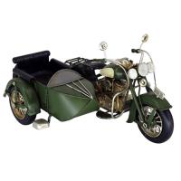 ブリキのおもちゃバイクサイドカー／ダークグリーン(Mサイズ