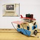 ブリキのおもちゃ車フォトスタンド(写真立て) カーサイドタープ付キャンピングトレーラー／ライトブルー(Mサイズ)