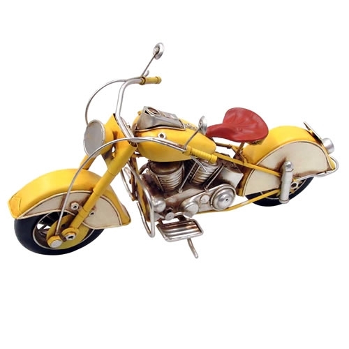 ブリキのおもちゃバイク インディアン(Indian)モデルヴィンテージオートバイ／イエロー(Mサイズ)