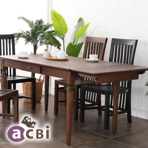 【送料無料】[acbi]チーク 引き出し付き伸縮ダイニングテーブル 【メーカー直送品】
