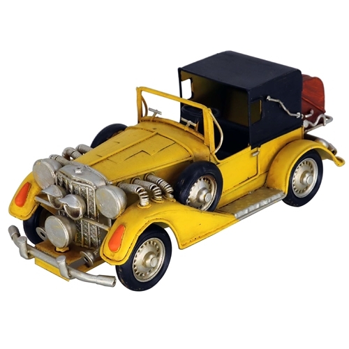 ブリキのおもちゃ車 クラシックカー(旧車)／イエロー(Mサイズ)