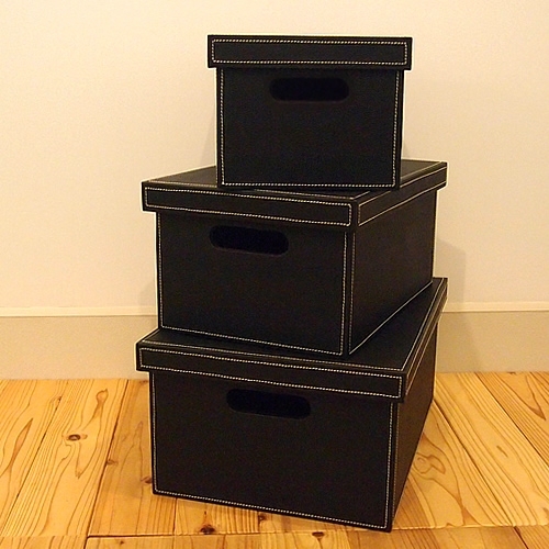 フェイクレザー 収納ボックス(ブラック) L・M・S ※3個セット