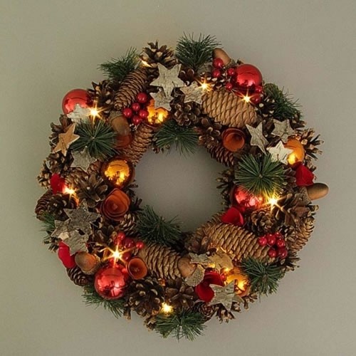Ledクリスマスリース レッド 大人のインテリア雑貨 通販