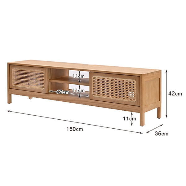 【送料無料】ラタン×チーク無垢材テレビボード(テレビラック・ローボード )／150cm 【メーカー直送品】